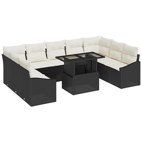 Set di Divani da Giardino 10 Pezzi con Cuscini Nero Polyrattan - Foto 1