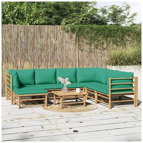 Set Salotto da Giardino 8pz con Cuscini Verdi Bambù - Foto 2