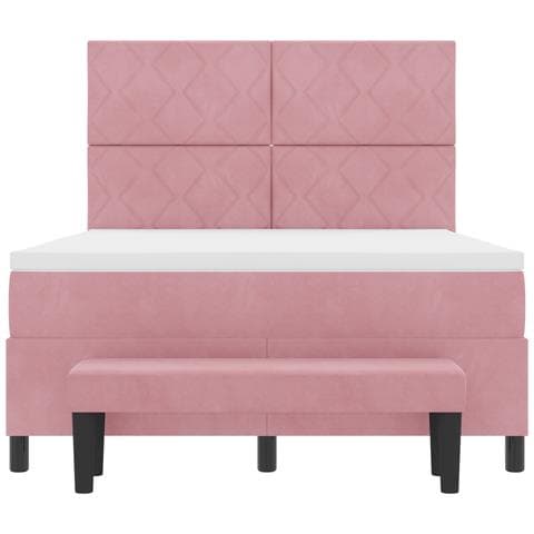 Letto con Box Spring con Materasso & Panca Rosa 140x200 cm Velluto - Foto 9