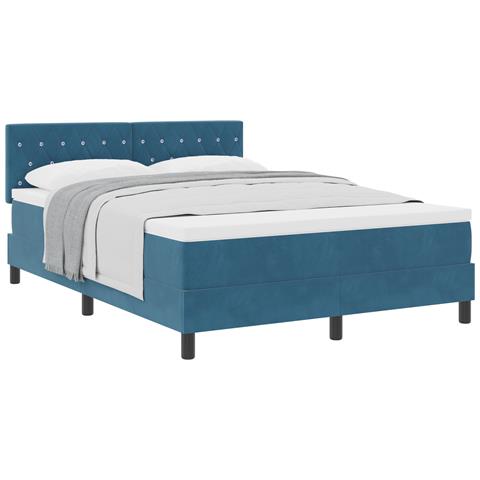 Letto con Rete a Molle e Materasso Blu Scuro 140x190 cm in Velluto - Foto 1