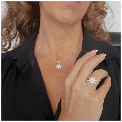 Ciondolo A Stella E Anello In Ottone E Zama Placcati In Argento Sterling. 40 Cm T-14 - Foto 3