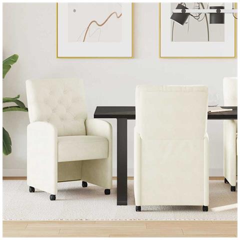 Sedie da Pranzo con Ruote 2 pcs Crema 58 x 67 x 97 cm Velluto - Foto 2