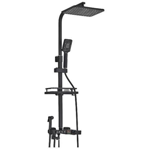 Colonna doccia, Blackswan, tipo M203, modello nero opaco, 4 vie, con termostato, display LCD e soffione a pressione, misura 116 cm - Foto 1