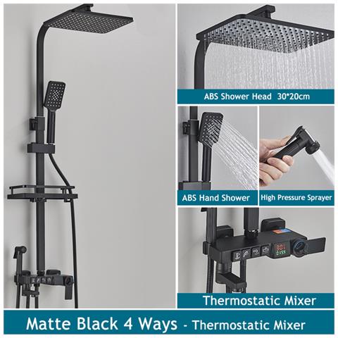 Colonna doccia, Blackswan, tipo M203, modello nero opaco, 4 vie, con termostato, display LCD e soffione a pressione, misura 116 cm - Foto 2