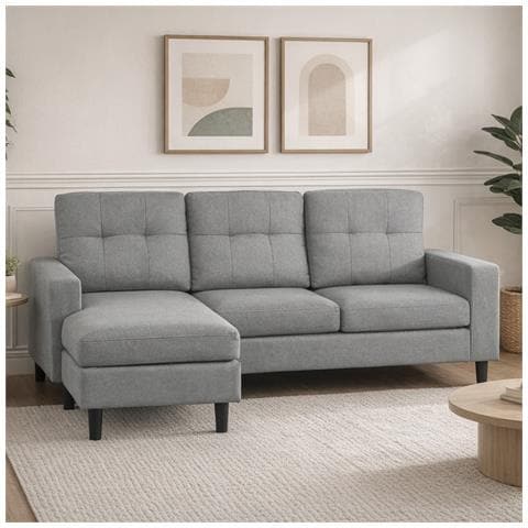 Belfast Divano Angolare A 3 Posti In Tessuto Grigio Scuro - Foto 6