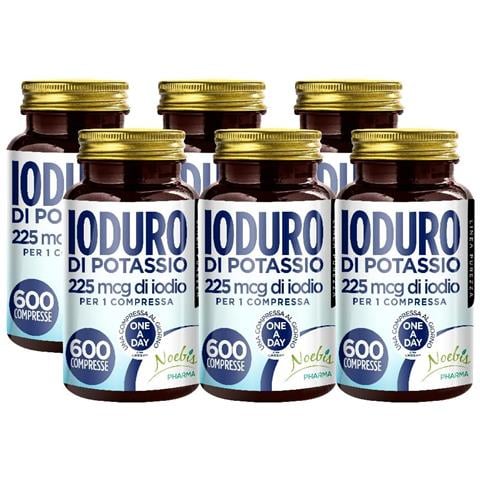 Ioduro di Potassio 225 mcg 600 Compresse - Iodio ad Alto Dosaggio - Tiroide, Metabolismo Energetico e Funzioni Cognitive (Confezione sestupla) - Foto 1
