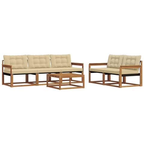 Set di divani da esterno con cuscino 6 pcs Naturale e Beige - Foto 1