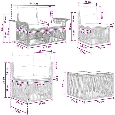 Set Divano da Giardino 12 pcs Beige polyrattan - Foto 9