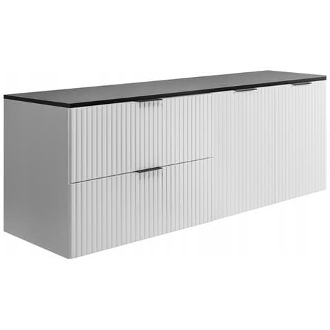 Mobile sottolavabo 140 cm, Sospeso, Bianco scanalato, Piano marrone, FLOW - Foto 1