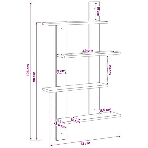 Scaffale da parete Rovere Artigianale 61 x 13,5 x 105 cm - Foto 6