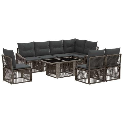 Set Divano da Giardino 9 pz Grigio e Grigio Scuro polyrattan - Foto 1
