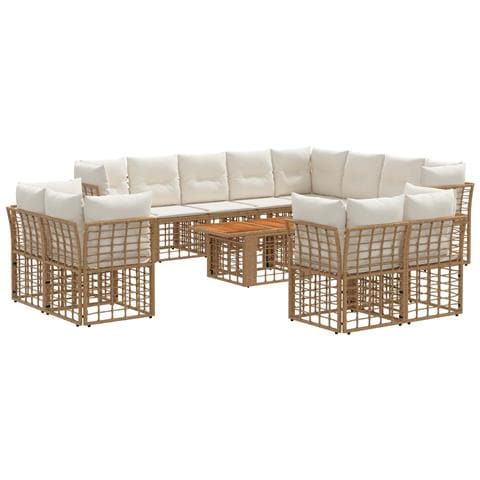 Set Divano da Giardino 13 pz Naturale e Bianco Crema polyrattan - Foto 1