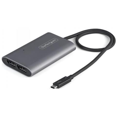 Adattatore Thunderbolt 3 a doppio monitor DisplayPort DP 1.4 8K - Doppio 4K 60Hz o singolo 8K / 5K Thunderbolt 3 a DP - Adattatore video porta TB3 a 2x DisplayPort - Cavo da 46 cm - Mac /Windows - Foto 1