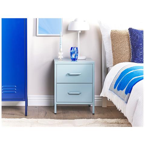 Comodino 2 Cassetti Malavi Metallo Azzurro - Foto 1