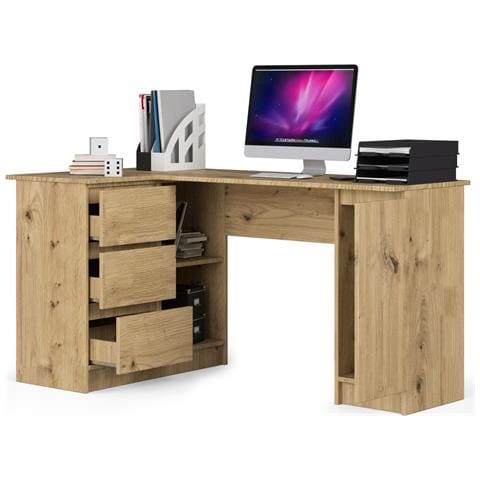 Scrivania ad angolo B20 sinistro, 1 anta e 3 cassetti, 155x85x77 cm, Colore Quercia Artisan - Foto 2