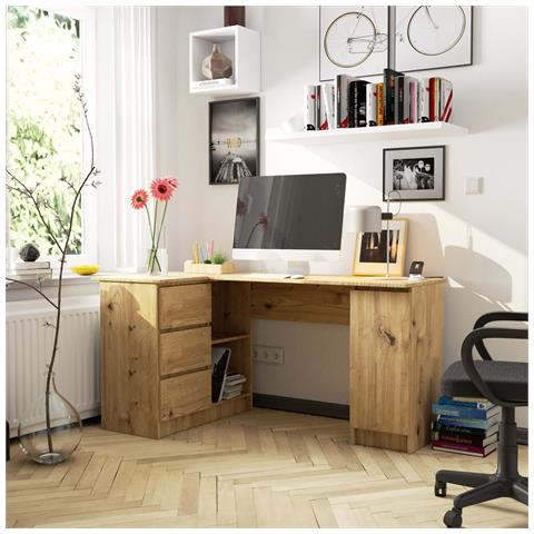 Scrivania ad angolo B20 sinistro, 1 anta e 3 cassetti, 155x85x77 cm, Colore Quercia Artisan - Foto 4