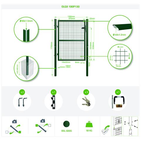 Confezione Cancello Battente In Rete Olga 400b130 + Cancello Verde Da 1 M - Foto 8