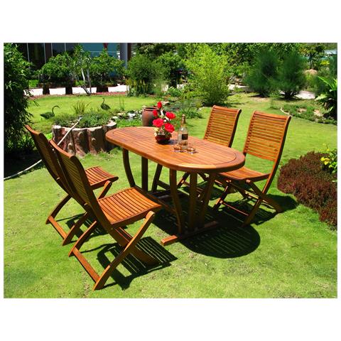 Tavolo Ovale Estensibile 120/160x70 Cm Con Struttura In Legno Di Acacia Triple 160 - Foto 2