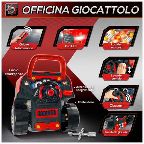 Officina Camion Giocattolo Con Motore E 61 Accessori Per Bambini 3-5 Anni, Ruote E Maniglia, 40x39x47cm, Rosso - Foto 2