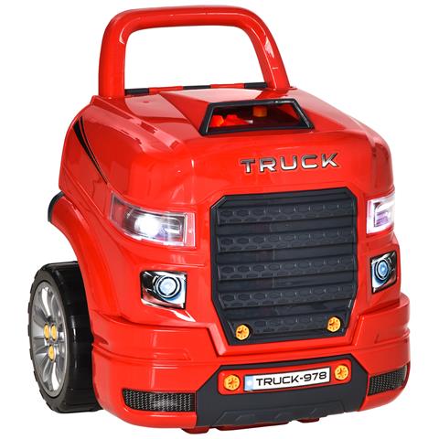 Officina Camion Giocattolo Con Motore E 61 Accessori Per Bambini 3-5 Anni, Ruote E Maniglia, 40x39x47cm, Rosso - Foto 1