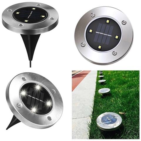 Faretto Pannello Solare Da Giardino 4 Led Luce Bianca Picchetto Segnapassi - Foto 1