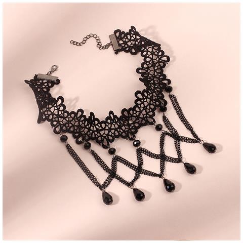 Collana Gotica Con Pendente In Pizzo Retrò Black - Foto 5