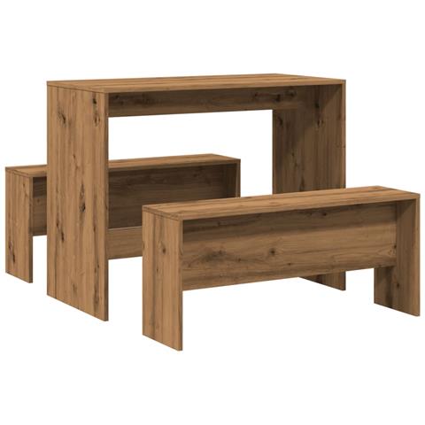 Set Tavolo Da Pranzo E Panche 3pz Rovere Artigianale Truciolato - Foto 2