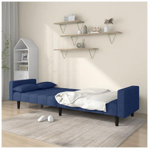 Divano Letto A 2 Posti Con 2 Cuscini Blu In Tessuto - Foto 3
