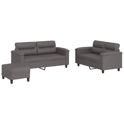 Set Di Divani 3 Pz Con Cuscini Grigio In Similpelle - Foto 2