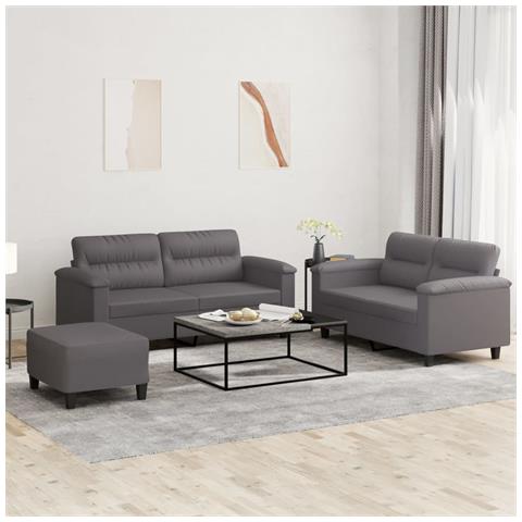 Set Di Divani 3 Pz Con Cuscini Grigio In Similpelle - Foto 1