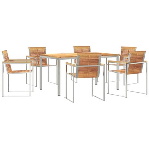 Set da pranzo da giardino  7 pezzi in legno massello di teak, Tavolo da pranzo all'aperto  150x90x75 cm in legno massello di teak - Foto 1