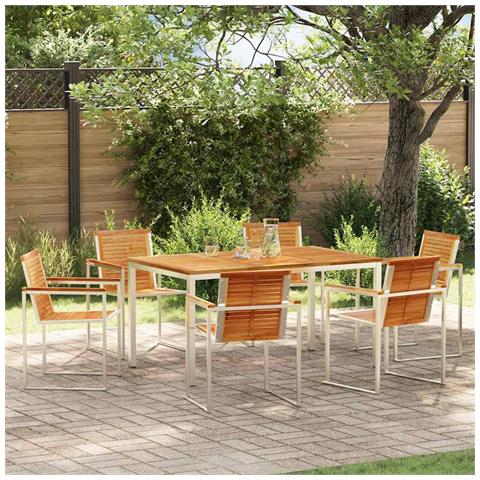 Set da pranzo da giardino  7 pezzi in legno massello di teak, Tavolo da pranzo all'aperto  150x90x75 cm in legno massello di teak - Foto 2