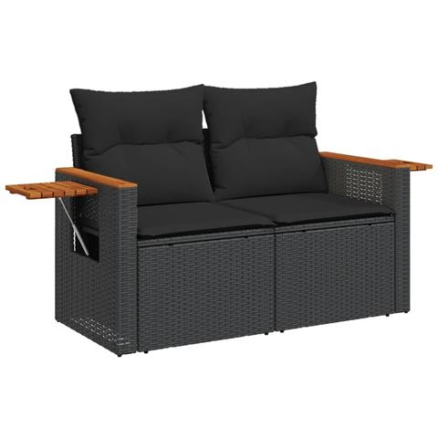 Divano da Giardino con Cuscini a 2 Posti Nero in Polyrattan - Foto 1