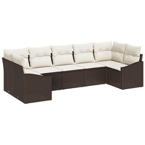 Set di divani da giardino a 7 pezzi con cuscini marrone in polyrattan - Foto 1