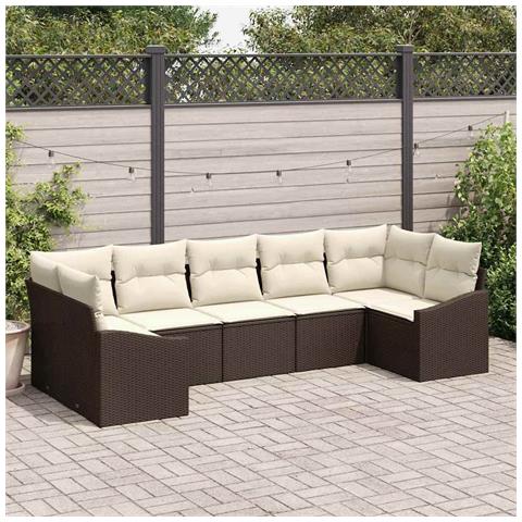 Set di divani da giardino a 7 pezzi con cuscini marrone in polyrattan - Foto 2