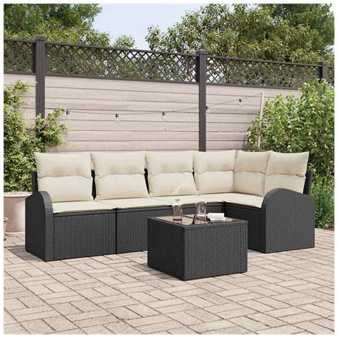 Set Divano da Giardino da 5 Pezzi con Cuscini in Rattan Polipropilene Marrone, Divano da Giardino a 2 Posti con Ripostiglio e Cuscini in Rattan Polipropilene Nero - Foto 2