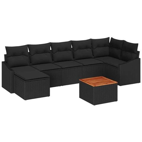 Set Divano Giardino 8 Pezzi con Cuscini Nero Polyrattan Acacia - Foto 1