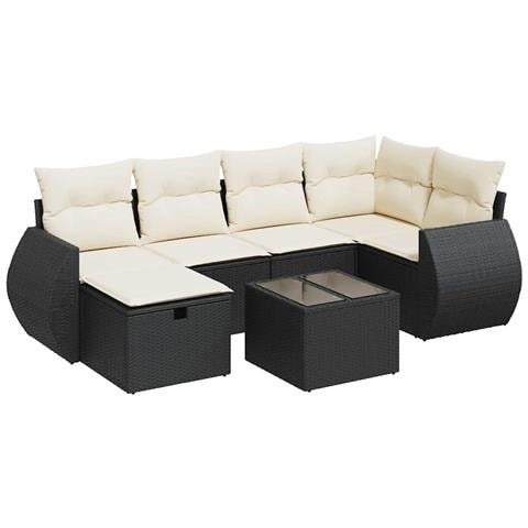 Set Divani da Giardino con Cuscini 7pz Nero Polyrattan - Foto 1