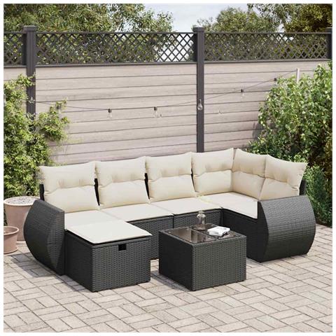 Set Divani da Giardino con Cuscini 7pz Nero Polyrattan - Foto 2