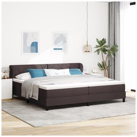 Letto con rete a molle e materasso  Marrone Scuro 200x200 cm Tessuto - Foto 2