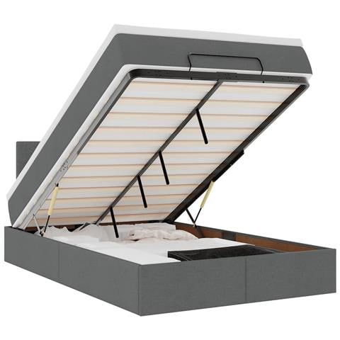 Pouf Letto con Materasso e LED Grigio Scuro 120x190 cm Tessuto - Foto 1