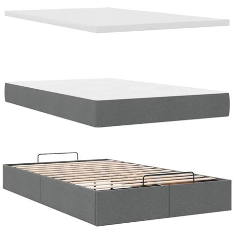 Pouf Letto con Materasso e LED Grigio Scuro 120x190 cm Tessuto - Foto 9