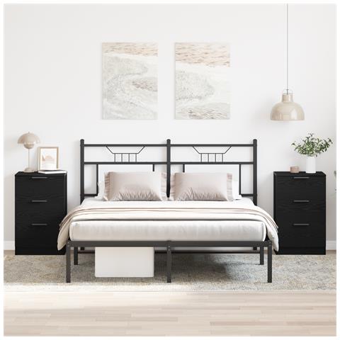 Comodini 2 pezzi Nero Rovere 40x65x65 cm Realizzati in Legno Ingegnerizzato - Foto 2