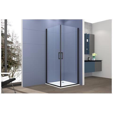 Box Doccia Angolare 100x100 Cm Apertura Due Ante Battenti H200 Cm Cristalli Trasparente 6mm Profilo Nero Opaco Ivo - Foto 1