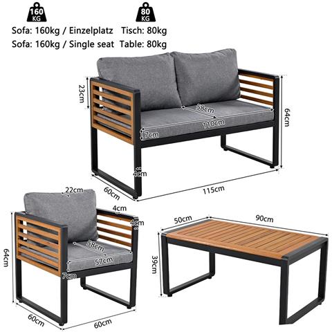 Set Da Giardino, Set Di Mobili Da Giardino Con Struttura In Ferro Zincato, (set Da Tavolo Da Pranzo Da 4 Pezzi, Divano 1x2 Posti, 2 Sedie Singole, 1 Tavolo) - Foto 2
