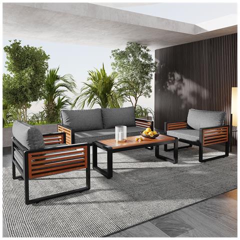 Set Da Giardino, Set Di Mobili Da Giardino Con Struttura In Ferro Zincato, (set Da Tavolo Da Pranzo Da 4 Pezzi, Divano 1x2 Posti, 2 Sedie Singole, 1 Tavolo) - Foto 1