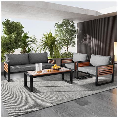 Set Da Giardino, Set Di Mobili Da Giardino Con Struttura In Ferro Zincato, (set Da Tavolo Da Pranzo Da 4 Pezzi, Divano 1x2 Posti, 2 Sedie Singole, 1 Tavolo) - Foto 4