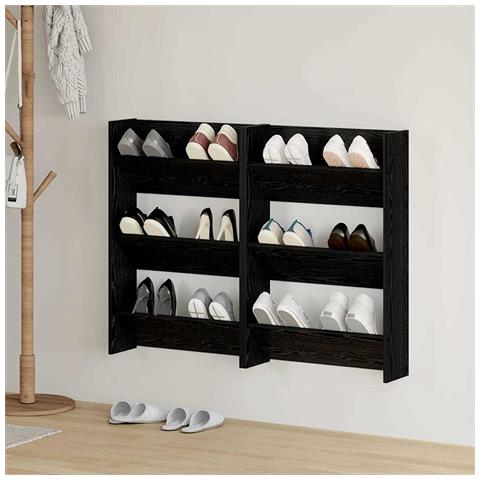 Armadi per scarpe da muro 2 pcs Rovere nero Legno multistrato - Foto 2