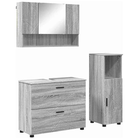 Set di mobili per il bagno con cassetto 3 pcs Grigio sonoma - Foto 1