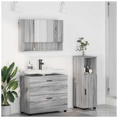 Set di mobili per il bagno con cassetto 3 pcs Grigio sonoma - Foto 2